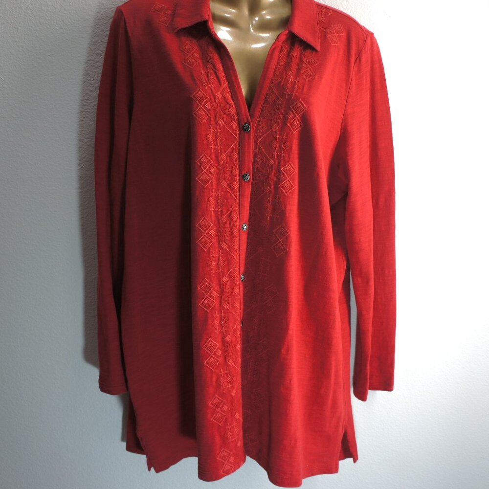 J.JILL knit embroidered tunic blouse size L